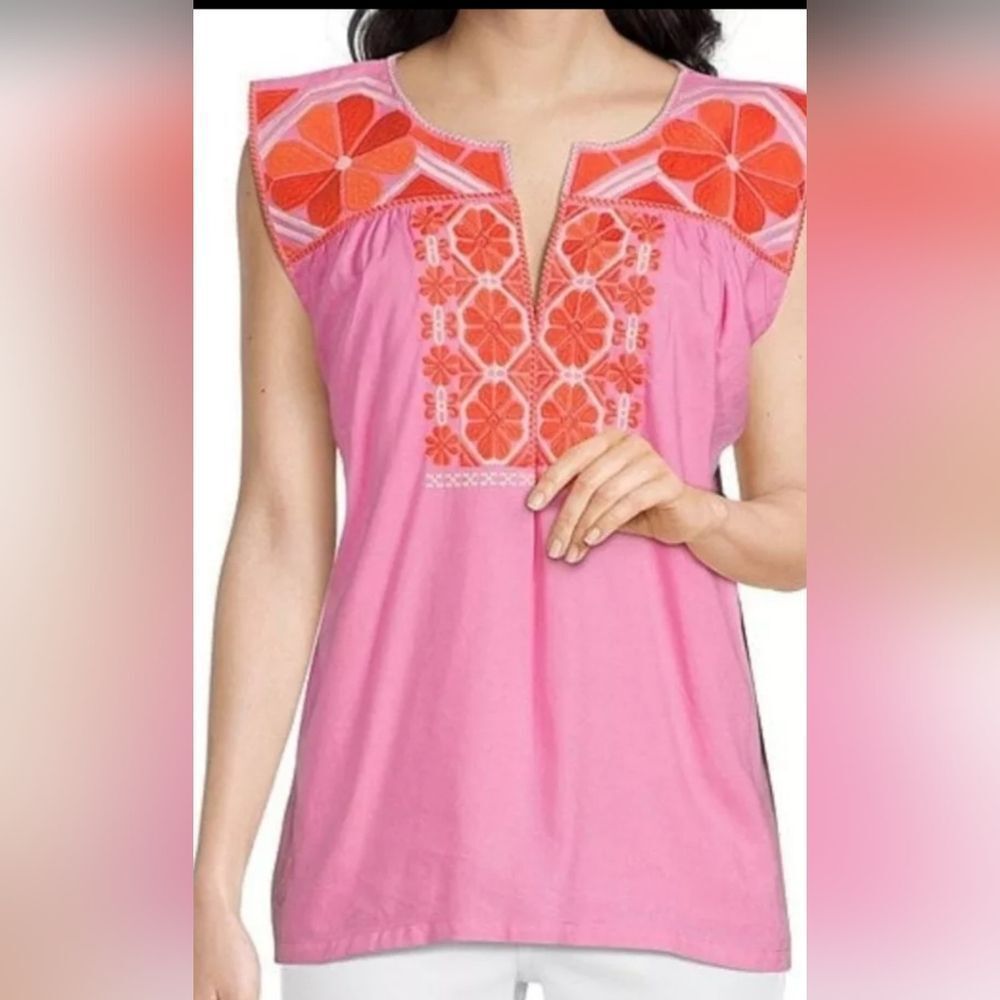 J.marie jm2023 Ember Top V Neck Embroidered Blouse PINK  size S